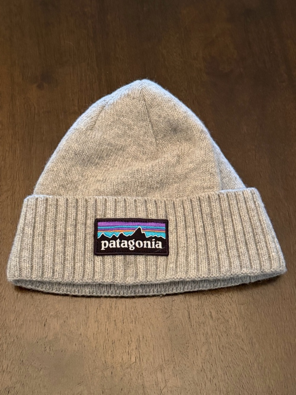 Patagonia Light Gray Cuffed Beanie with Multicolor Logo